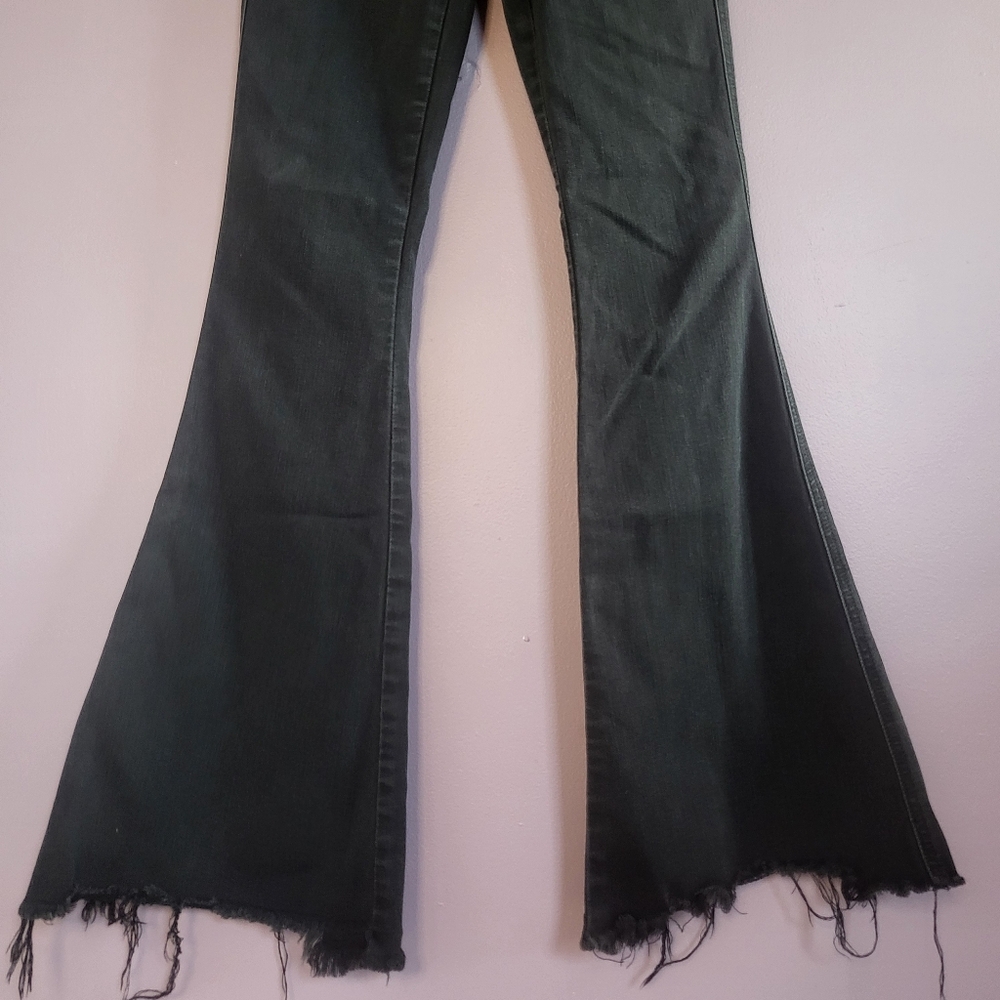 Flying Monkey Washed Black High Rise Distressed Raw Hem Flare Jeans - Picture 5 of 12